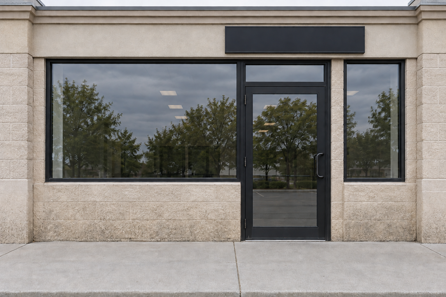 AI-generated illustration of the same retail storefront with less visible dirt along the lower masonry facade.